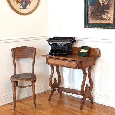 Desk Lyre meuble d'écrivain en bois antique